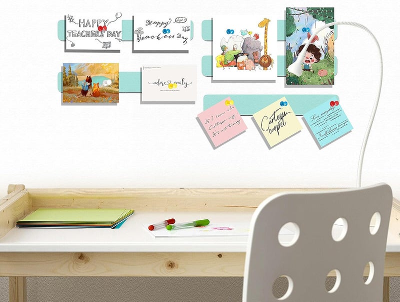 Arlasuo Felt Pin Board Bar Strips Bulletin Board for Bedrooms Offices Home Wall Decoration, Notice Board Self Adhesive Cork Board with 35 Push Pins for Paste Notes, Photos, Schedules (Light Blue) - Image 5